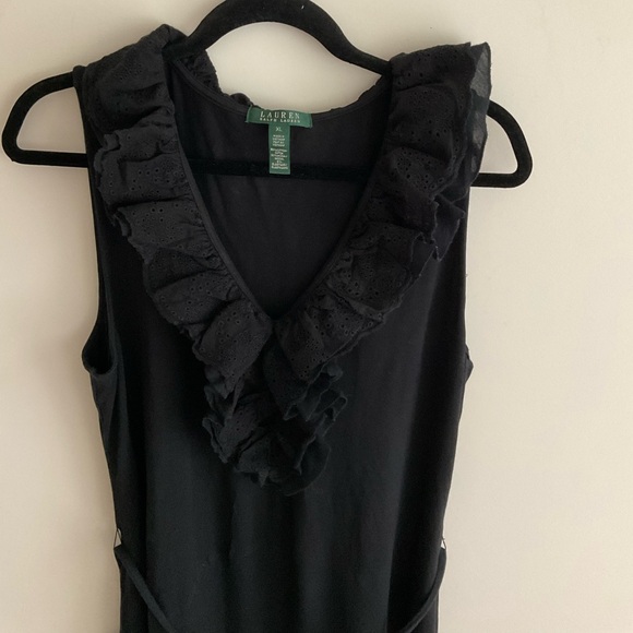 Lauren Ralph LRL Eyelet Lace Ruffle Black Midi Dress Preppy Coffee Brunch Date - Picture 9 of 16